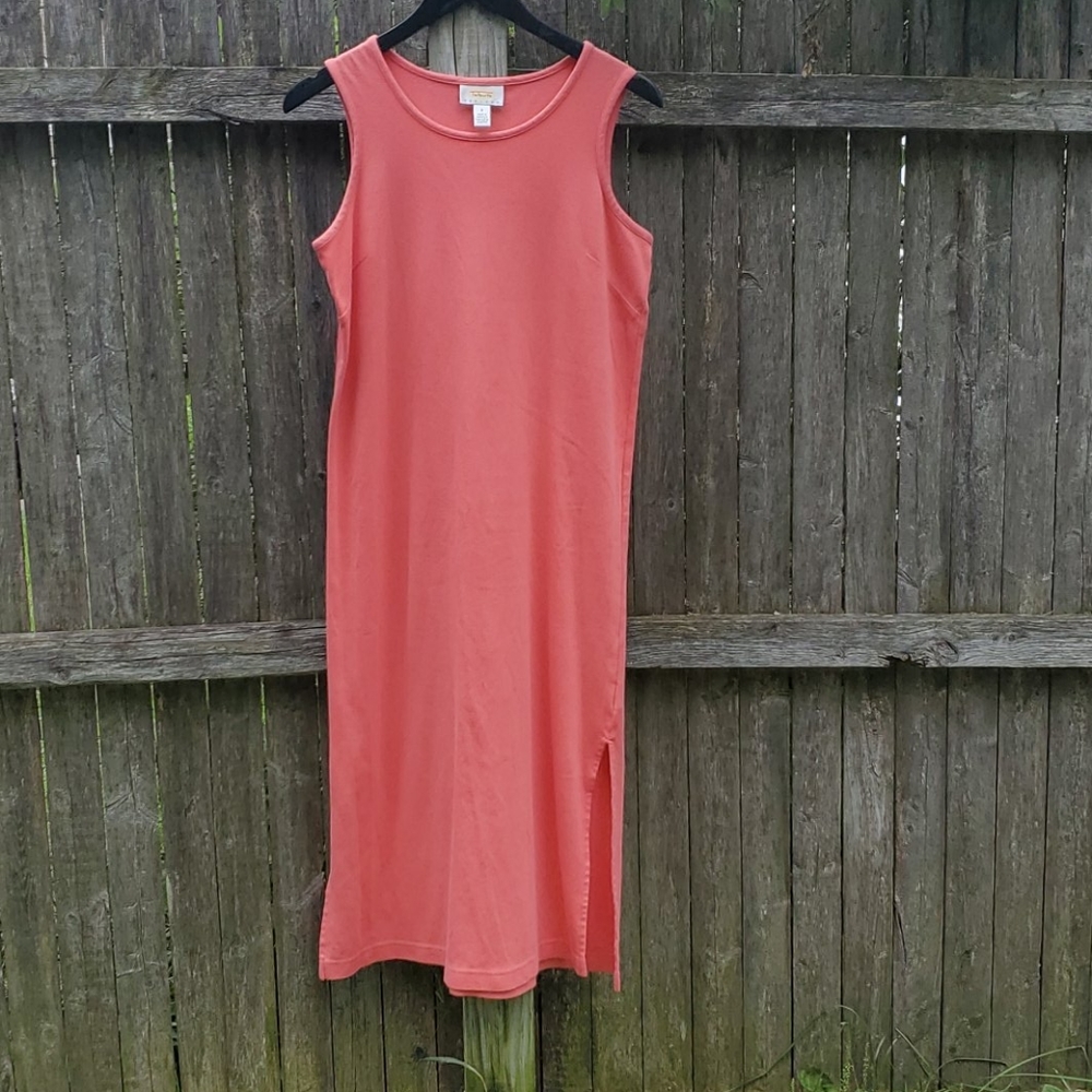 Talbots sleeveless long dress coral slit